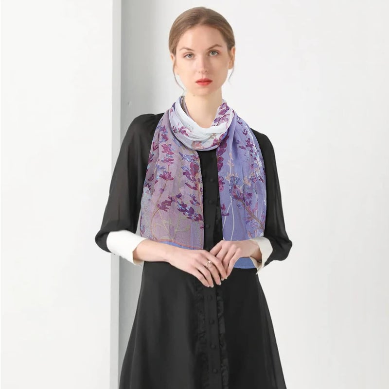 E-Clover Herebuy - Unique Women's Floral Scarves: Chiffon Flowers & Birds Printed Scarf - Image 3